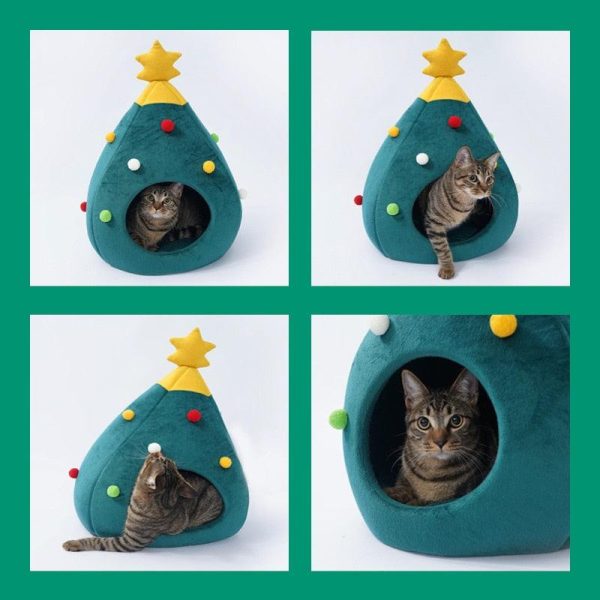 Christmas Comfy Cat Bed House - Image 4