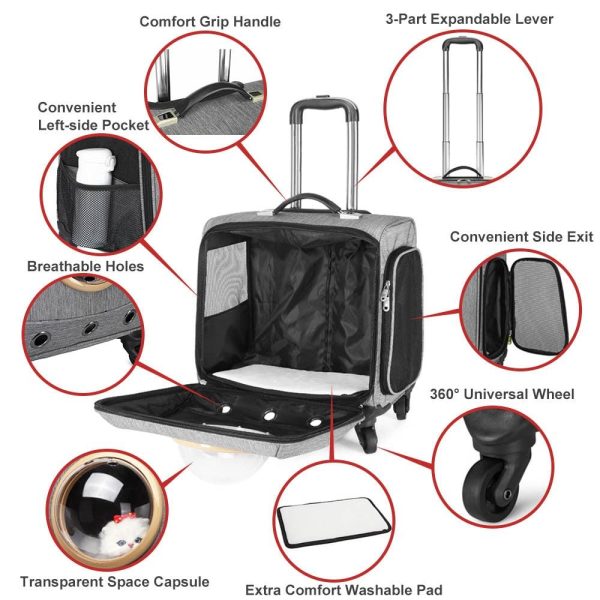 Pet Traveling Carrier Trolley Case With Space Capsule - Image 4