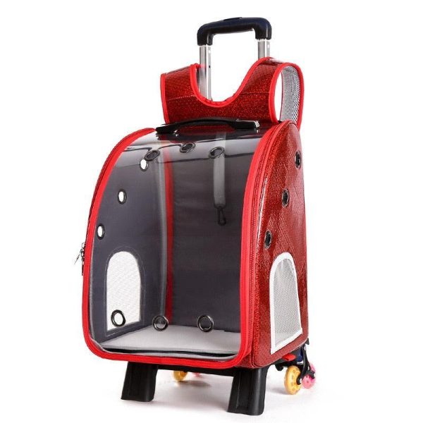 2-1 Portable Transparent Trolley Backpack Cat Carrier - Image 3