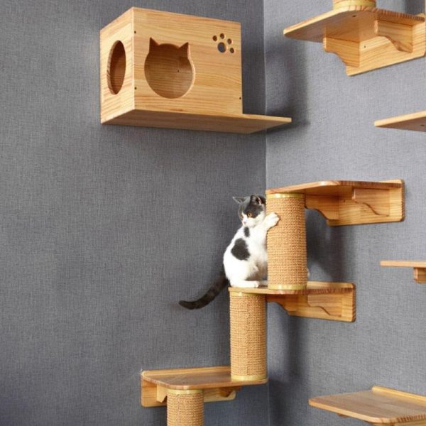 Wall-mounted Cat climbing Frame Cat Tree Solid Wood - Image 9