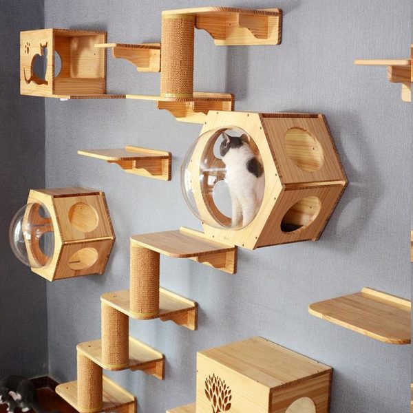 Wall-mounted Cat climbing Frame Cat Tree Solid Wood - Image 7