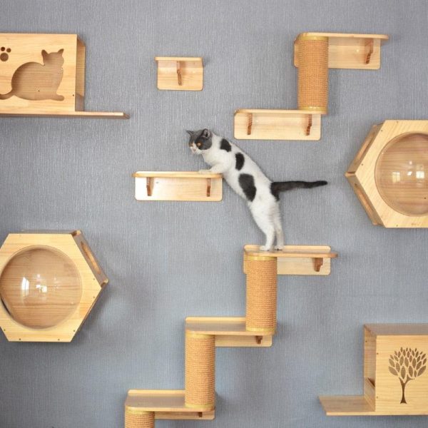 Wall-mounted Cat climbing Frame Cat Tree Solid Wood - Image 8
