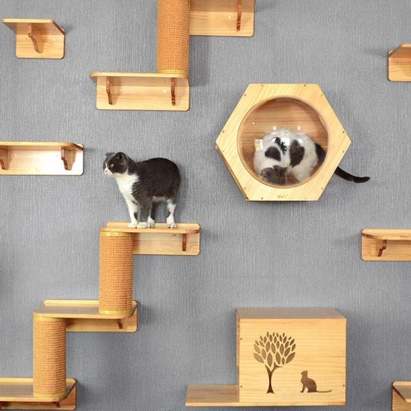 Wall-mounted Cat climbing Frame Cat Tree Solid Wood - Image 6